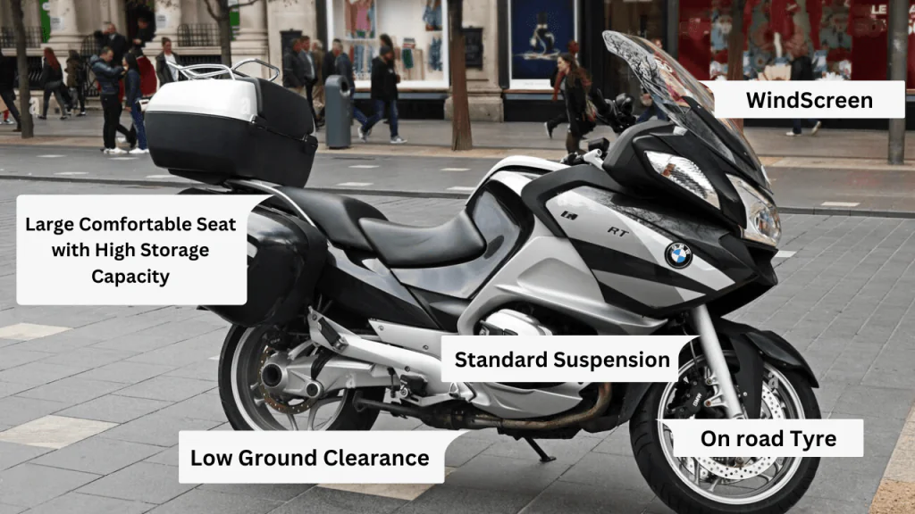 Image displaying the features of a touring motorcycle